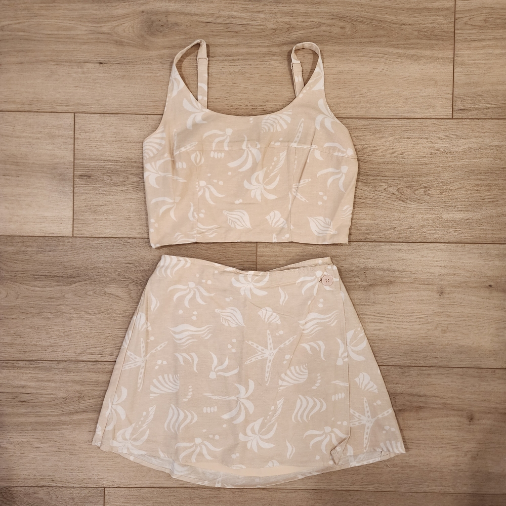 Beige Floral Skirt Set